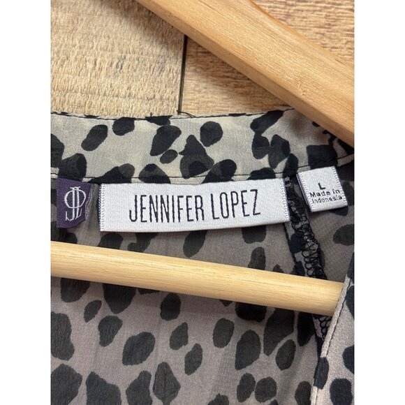 Jennifer Lopez Sheer Animal Print Blouse Open Back Long Sleeve Lightweight L - Picture 5 of 8